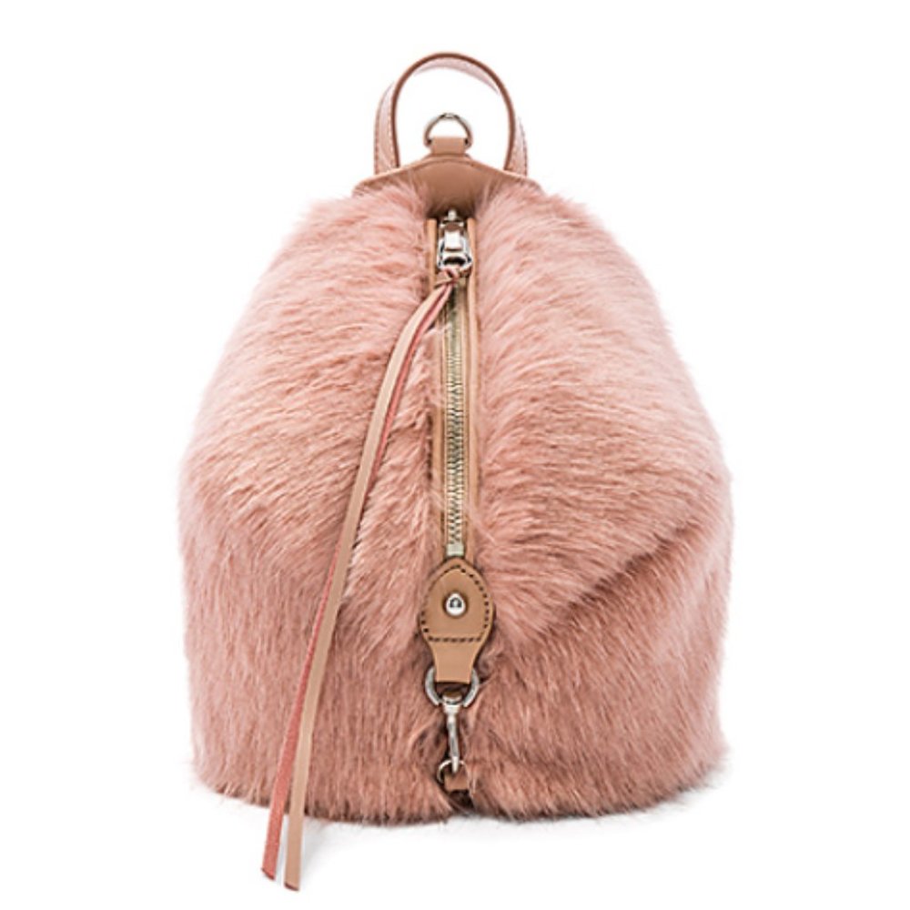 REBECCA MINKOFF JULIAN MINI PINK FAUX FUR BACKPACK